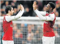  ?? Picture: GETTY IMAGES/STUART MACFARLANE ?? GOAL DELIGHT: Arsenal’s Henrikh Mkhitaryan, left, and Danny Welbeck during the Premier League match between Arsenal and Watford at the Emirates Stadium in London