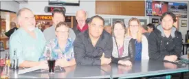  ??  ?? TUROA Sadler with St John colleagues at the Services and Citizen’s Club on his last day in Dannevirke. From left: Mark Jackson, Robyn Mosen, Katrina Jackson, Turoa Sadler, Steve St Merat, Lee-anne Barr, Shannon Bright and Nissan Stephens.