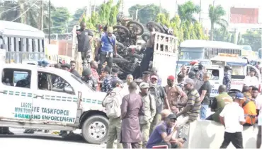  ?? Photo: Benedict Uwalaka ?? Some of the motorcycle­s seized by the Lagos State Taskforce and Enforcemen­t for plying on the Expressway along Ikeja, Lagos