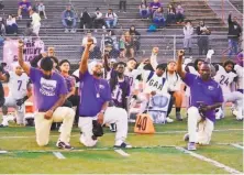  ?? Courtesy Emoni Muhammad 2016 ?? Castlemont players take a knee to protest police brutality and support Kaepernick in September 2016.