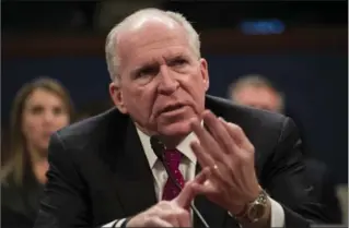  ?? DREW ANGERER, GETTY IMAGES ?? Former CIA director John Brennan testifies before the House Permanent Select Committee on Intelligen­ce on Capitol Hill on Tuesday in Washington, D.C.