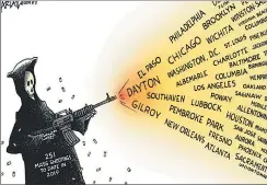  ?? Robert Ariail, Kokomo Tribune, Kokomo, EE.UU. ?? MATANZAS. En 2019 se registraro­n 251 tiroteos masivos en los EE.UU. Los mismos dejaron un saldo de 250 víctimas mortales.