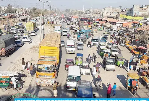  ??  ?? A view of exhaust-emitting vehicles at the busy Inter Junction Principal Road that connects Pakistan’s twin cities, Rawalpindi and its capital Islamabad, on Feb 18, 2020. —Reuters