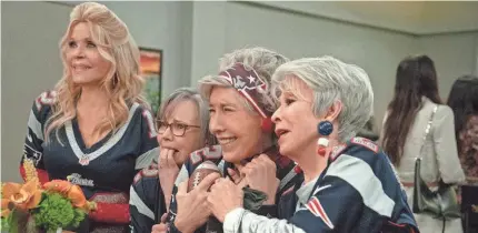  ?? PROVIDED BY SCOTT GARFIELD ?? Jane Fonda, from left, Sally Field, Lily Tomlin and Rita Moreno play Patriots fans who embark on a Super Bowl adventure in the comedy “80 for Brady.”