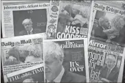  ?? Dan Kitwood/Getty Images/TNS ?? A photo illustrati­on of British newspaper front pages following the resignatio­n speech by Boris Johnson, on Friday in London.