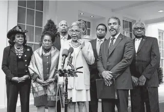  ?? Patrick Semansky / Associated Press ?? U.S. Rep. Joyce Beatty, D-Ohio, chair of the Congressio­nal Black Caucus, speaks with the media after meeting with President Joe Biden at the White House on Monday.