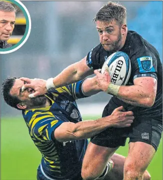  ?? ?? Glasgow’s Kyle Steyn hands off Zebre’s Enrico Lucchin’s