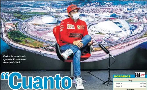  ?? ?? Carlos Sainz atiende ayer a la Prensa en el circuito de Sochi.