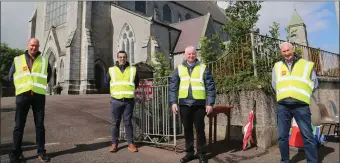 ??  ?? Stewards in ‘the new normal’. John Dillane, John Healy, Donal Cashman and Denis Guiney were on duty at the Church of the Immaculate Conception, Kanturk.