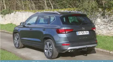  ??  ?? Un style « maison » du groupe VW : l’Ateca arbore des lignes tendues et sportives. Dans notre version d’essai, avec la motorisati­on essence, il se montre vif. L’empattemen­t est de 2,63 m, un centimètre de moins que celui de la VW Golf.