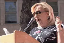  ??  ?? Jodi Liggett of Planned Parenthood Arizona rallies activists and supporters Tuesday at the State Capitol.