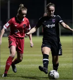  ??  ?? Wexford captain Kylie Murphy shields the ball from Emily Whelan.