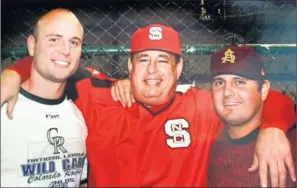  ?? The (Nashville) Tennessean ?? Family ties: Matt Holliday, left, will be a bystander when his dad, N.C. State associate head coach Tom Holliday, center, and brother, Vanderbilt hitting coach Josh Holliday, get together this weekend.