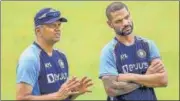  ?? PTI ?? Rahul Dravid with Shikhar Dhawan during the Sri Lanka tour.