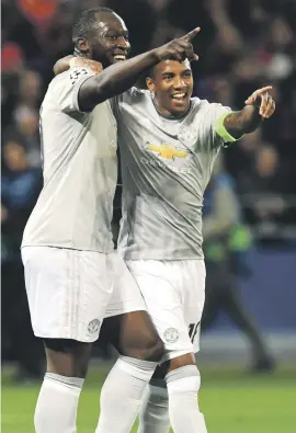  ?? Picture: AFP ?? IN A GOOD SPACE. Manchester United’s Romelu Lukaku (left) celebrates with team-mate Ashley Young after his second goal against CSKA Moscow on Wednesday.