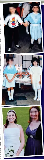  ??  ?? Like sisters (from top): Terri and Louisa as schoolgirl­s in 1987; at their joint birthday party the next year; and at Terri’s 2011 wedding