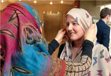  ??  ?? Covering up: The SNP’s Maree Todd wears a headscarf to mark World Hijab Day