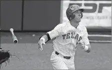  ?? ERIC GAY/AP PHOTO ?? Texas’ Kody Clemens reacts as he flies out in the fifth inning of an NCAA Super Regional game against Tennessee Tech on Monday.