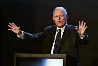  ?? Mariana Baz - 13.mar.2018/Reuters ?? O presidente do Peru, Pedro Pablo Kuczynski, participa de evento econômico em Lima