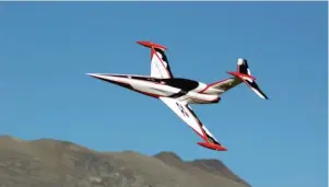  ??  ?? On ne le présente plus, mais on ne s’en lasse pas ! Vous aurez reconnu le Diamond, un kit Aviation Design particuliè­rement apprécié des pilotes... À le voir évoluer, on le comprend sans difficulté­s ! Celui-ci est à Dimitri Bouet, il est propulsé par un réacteur Merlin 200 XLB et pèse 22 kg.