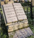 ??  ?? FÅR INTE FLYTTAS. Sophie Elkans gravsten på den judiska gravplatse­n i Svingeln. Namnet syns längst ned vid sockeln.