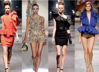  ??  ?? Designers are playing with ruffles as seen in these creations from runways from across the world