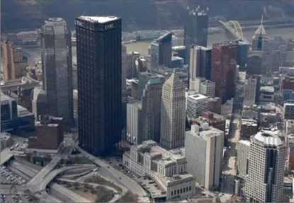  ?? Darrell Sapp/Post-Gazette ?? The skyline of Downtown Pittsburgh on April 10, 2018, is pictured. The vacancy rate for Downtown office buildings has risen in recent years.