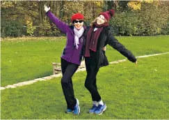  ??  ?? Kathy Lette and her daughter, Georgie, in the grounds at Barnard Castle; the High Force waterfall, top