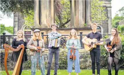  ??  ?? Line-up Fèis Fhoirt Stirling and Trossachs Cèilidh Trail members are Nadia French (clarsach), Megan Leishman (fiddle), Robbie Subke (fidde and accordion), Evie Waddell (clarsach, fiddle and voice), Mairi Docherty (clarsach, fiddle and voice) and Gregor Rodger (guitar)