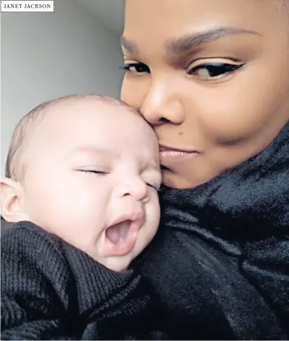  ?? ?? JANET JACKSON
Janet Jackson, the singer, with son Eissa Al Mana. Annie Leibovitz, the photograph­er, gave birth to Sarah at 51. Brigitte Nielsen, the model, gave birth at 54 to Frida