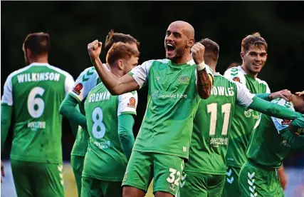  ?? ?? Yeovil captain Josh Staunton, front, celebrates a goal by Sonny Blu Lo-Everton against Yate