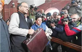  ??  ?? NEW DELHI: Indian Finance Minister Arun Jaitley arrives in Parliament House to present the Union Budget in New Delhi yesterday. — AFP