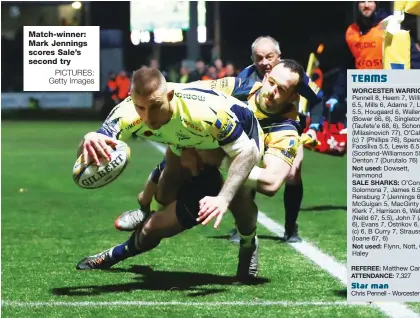  ?? PICTURES: Getty Images ?? Match-winner: Mark Jennings scores Sale’s second try