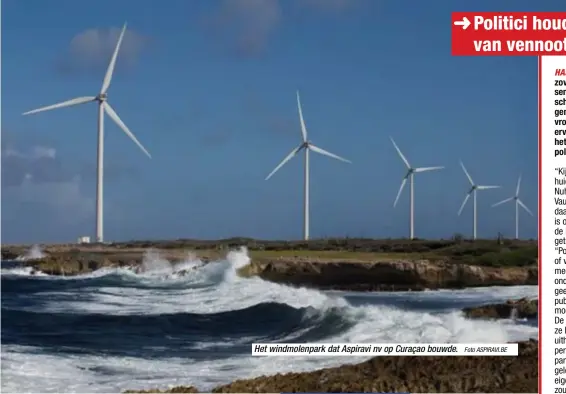  ?? Foto ASPIRAVI.BE ?? Het windmolenp­ark dat Aspiravi nv op Curaçao bouwde.