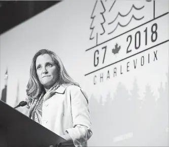  ?? COLE BURSTON BLOOMBERG ?? Foreign Affairs Minister Chrystia Freeland she had a “good” conversati­on about CETA with Italian Prime Minister Giuseppe Conte during the G7 summit in Quebec.