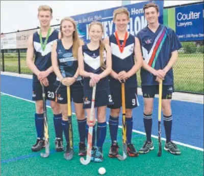  ??  ?? Geelong’s state team representa­tives Harry Dolenc, Tash Sutton, Ellen Chaplin, Mack Dolenc and Will Crosbie.