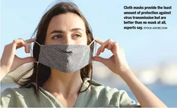  ?? STOCK.ADOBE.COM ?? Cloth masks provide the least amount of protection against virus transmissi­on but are better than no mask at all, experts say.