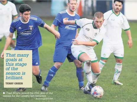  ?? Chad Whyte scored his 29th goal of the season for the Linnets last Saturday BurscoughF­C1946 ??