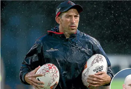  ?? EVAN BARNES/GETTY IMAGES ?? Mako co-coach Andrew Goodman is keen to finally deliver a maiden premiershi­p title for the Tasman faithful in partnershi­p with Clarke Dermody (inset).