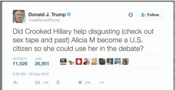  ?? DONALD TRUMP TWEET, VIA TWITTER ??