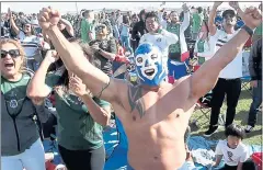  ??  ?? Mexico soccer fans celebrate at a World Cup watch party at Avaya Stadium on Wednesday as South Korea defeats Germany allowing Mexico to stay alive.