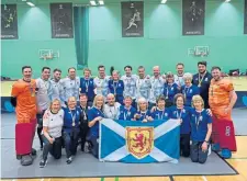  ?? ?? Scotland Masters teams with their World Cup medals.