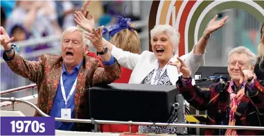  ?? ?? 1970S
In a tiswas: Chris Tarrant, Angela Rippon and Slade’s Noddy Holder cheer from their bus