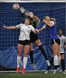  ?? CHRIS CHRISTO — BOSTON HERALD ?? Weymouth MA - January 21, 2024: Natalie Mutschler makes a save during the ASFL Soccer Courage Cup.