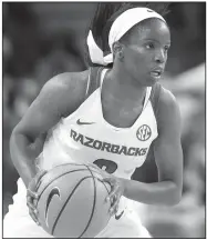  ??  ?? Arkansas guard Malica Monk (3) looks to pass against Grambling State on Dec. 28 at Bud Walton Arena in Fayettevil­le.