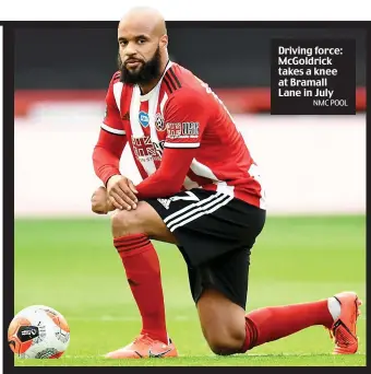  ?? NMC POOL ?? Driving force: McGoldrick takes a knee at Bramall Lane in July
