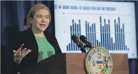  ?? PAT NABONG/SUN-TIMES FILE ?? Chicago Public Health Commission­er Dr. Allison Arwady says coronaviru­s testing in the city has remained “consistent­ly high” at 7,500 tests daily.