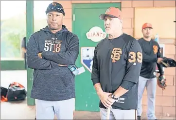  ?? PHOTO COURTESY OF GIANTS ?? Alonzo Powell, left, the Giants’ first-year hitting coach, spent his first three years of profession baseball in the Giants’ organizati­on. He’s back with the team after two years as the hitting coach for the Houston Astros.
