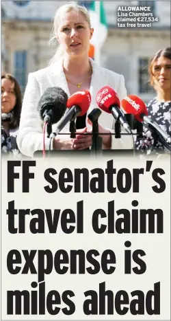  ?? ?? ALLOWANCE Lisa Chambers claimed €27,534 tax free travel