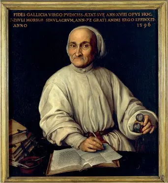  ?? ?? Donna e artista Ritratto di Paolo Morigia, dipinto da Fede Galizia, oggi alla Pinacoteca Ambrosiana